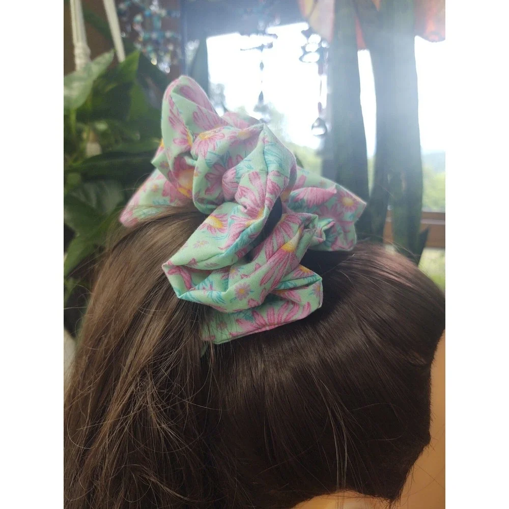 Mint Green Aster Floral Polyester Cotton Blend XXL‎ Scrunchie 7